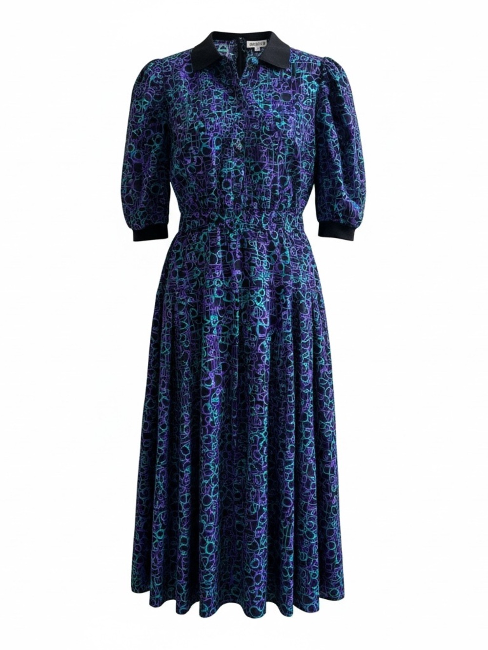 SK & Company Dress Size 8 Retro Vintage-Inspired Blue Purple Printed Midi Dress